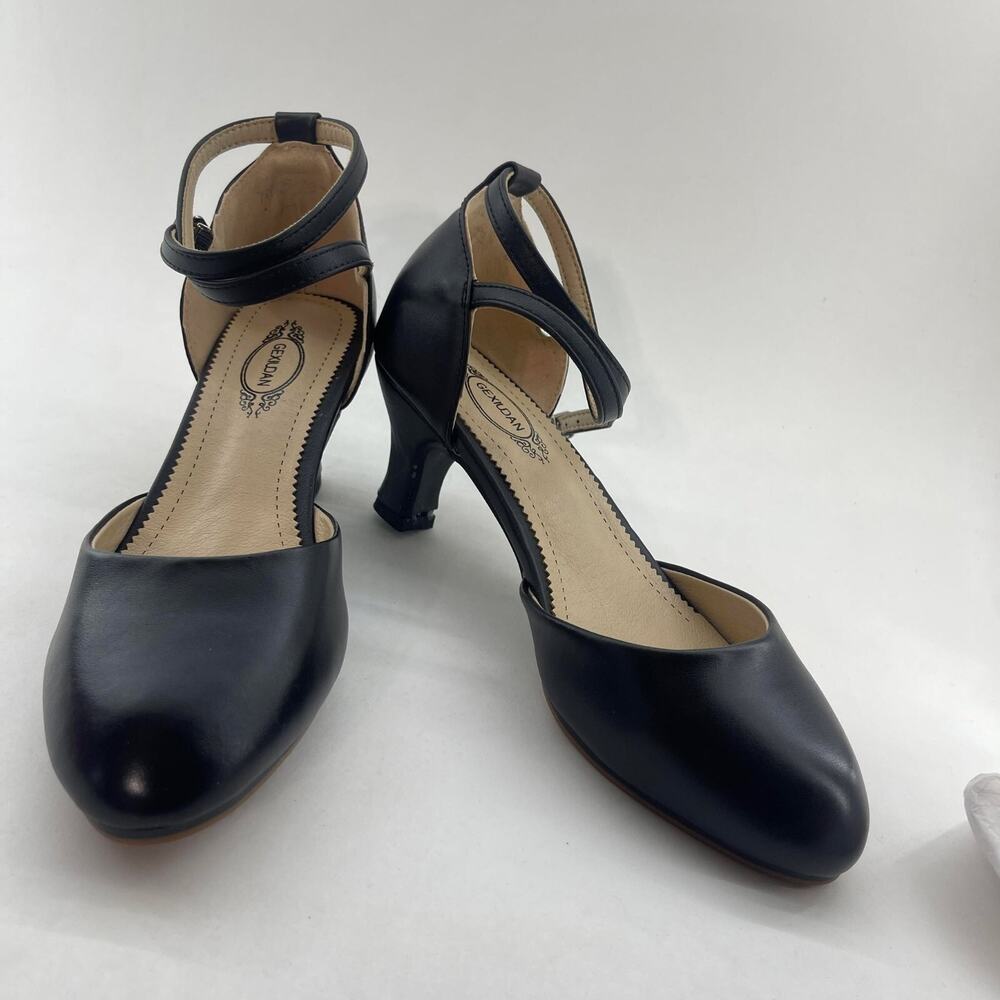 Women Ankle Strap Stilettos High Heels Pump Almond Closed Toe‎ Black Size 7 New